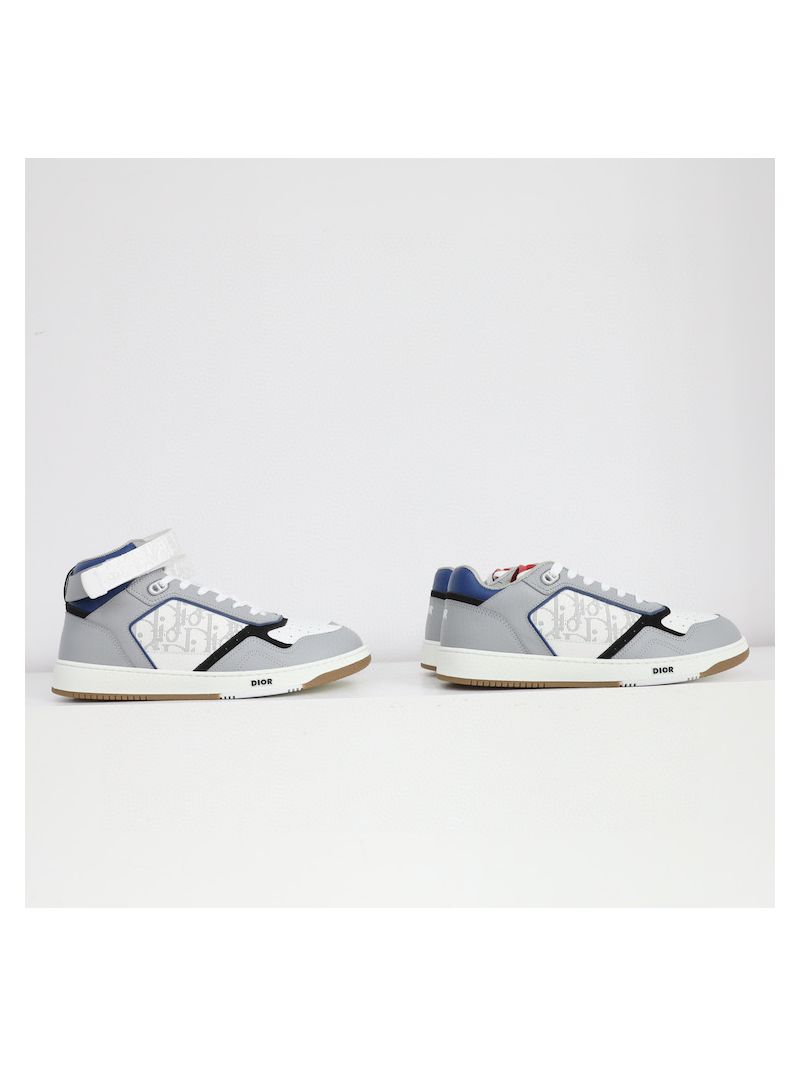 Dior B27 Mid-Top Sneaker Blue, Gray and White Smooth Calfskin with White Oblique Galaxy Leather 3SH132ZI