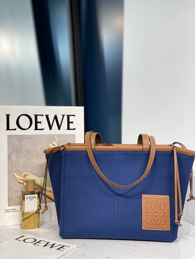 Loewe Cushion Leather-Trimmed Canvas Tote Bag 66025 Blue
