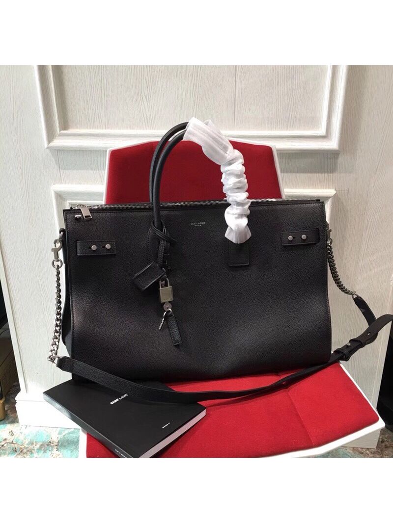 YSL Saint Laurent Sac De Jour Souple 36 Duffle Bag In Black Grained Leather