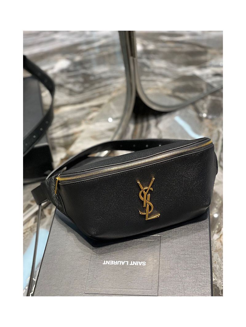 YSL Saint Laurent Cassandre Classic Belt Bag In Grain De Poudre Embossed Leather 589959 Black