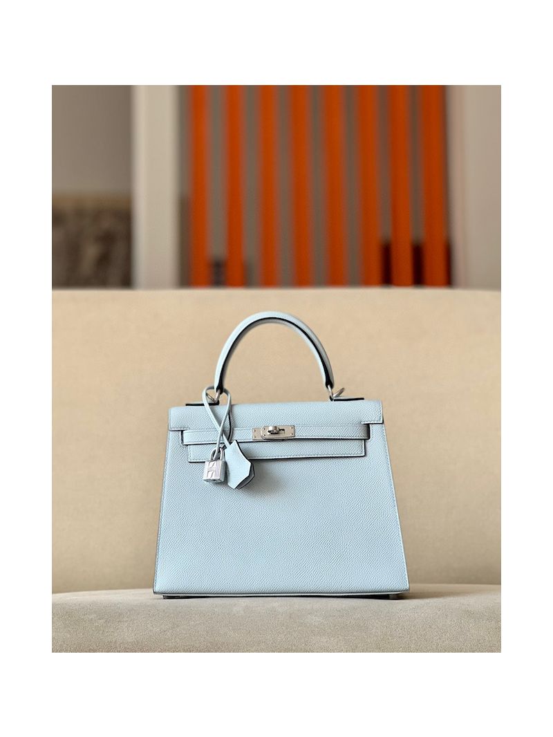 Hermes Kelly Epsom Blue Brume Bag