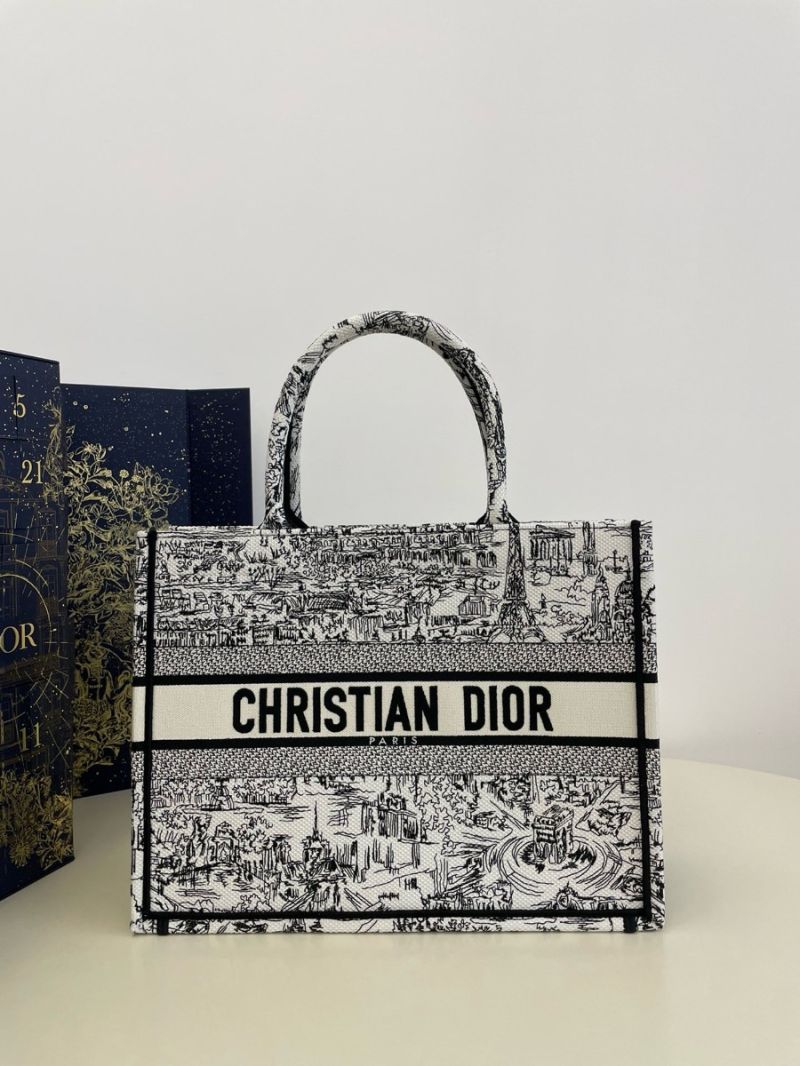 Dior Book Tote bag in White and Black Paris Allover Embroidery