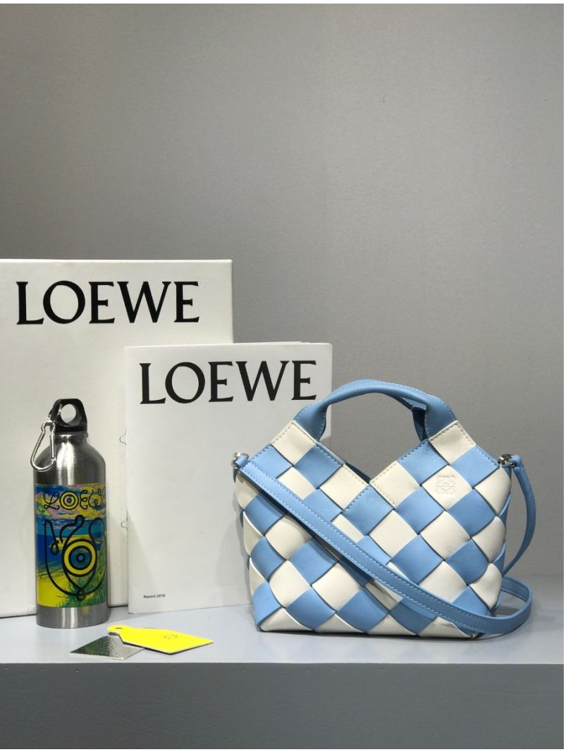 Loewe Mini Woven Basket Bag 66082 White/Blue
