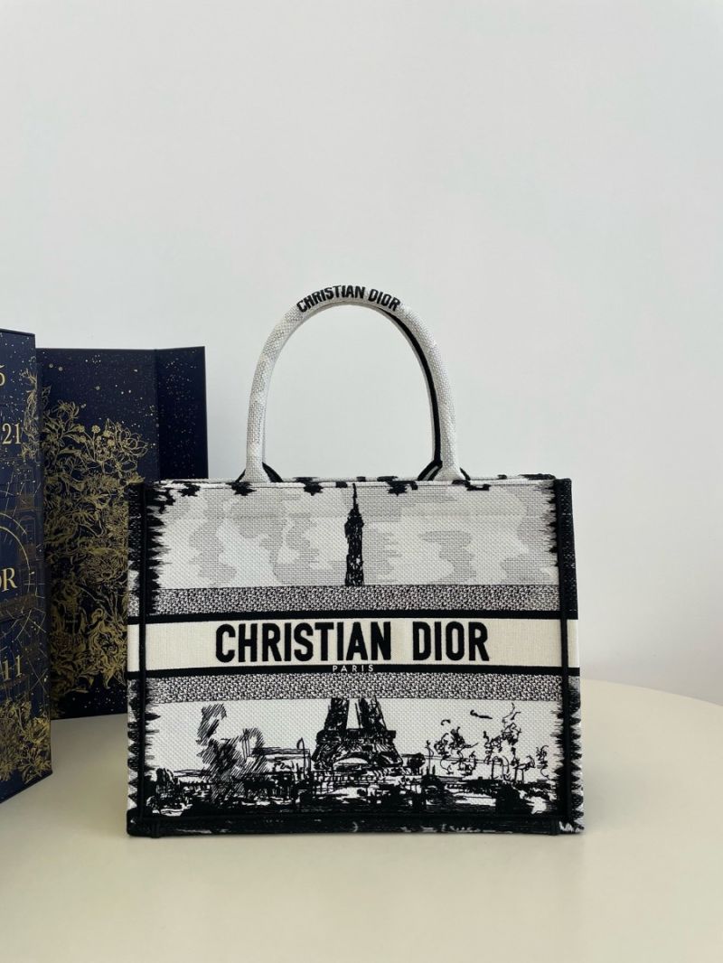 Dior Book Tote bag in White and Black Paris Embroidery 