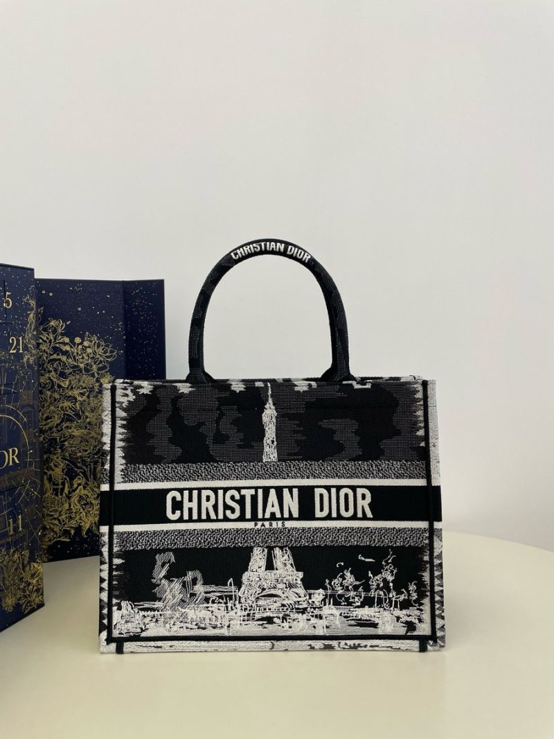 Dior Book Tote bag in Black and White Paris Embroidery 