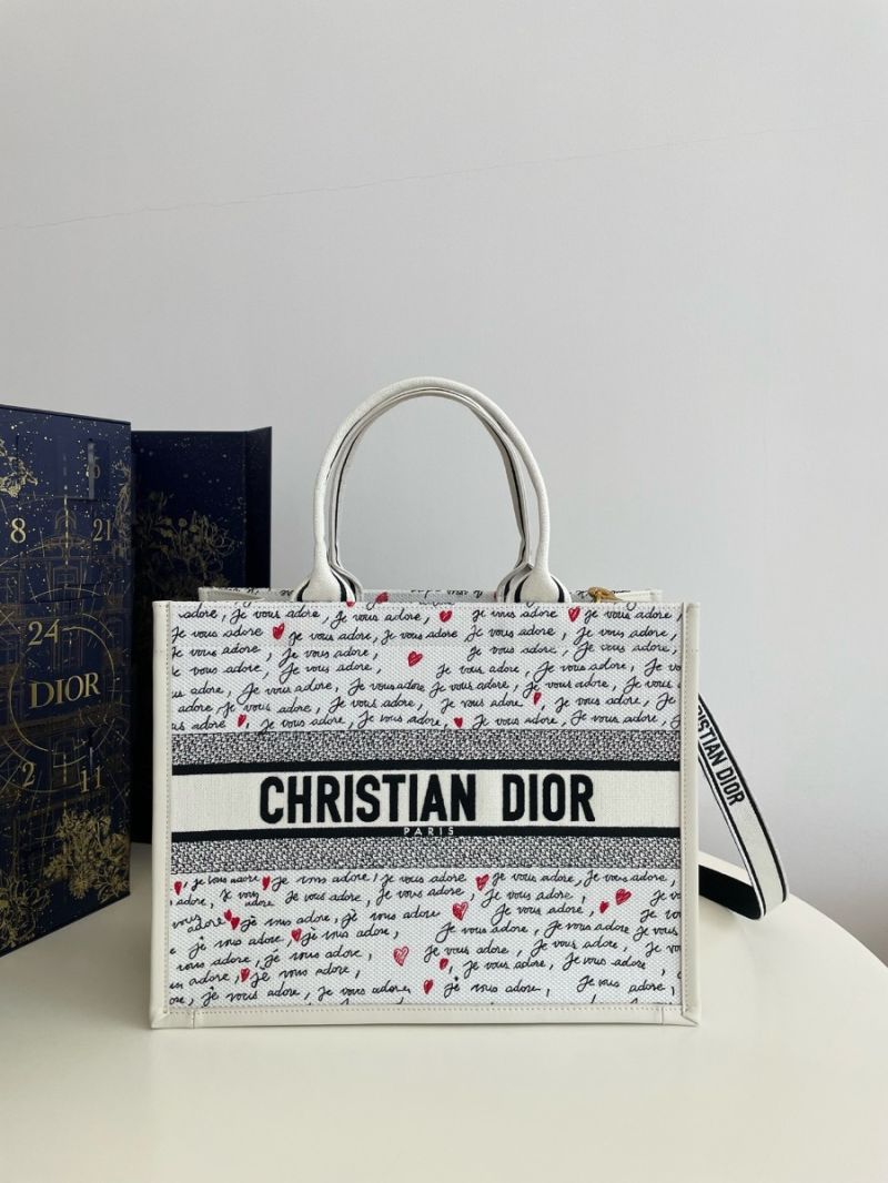 Dior Book Tote bag in Calfskin with White, Black and Red Je Vous Adore M1324C