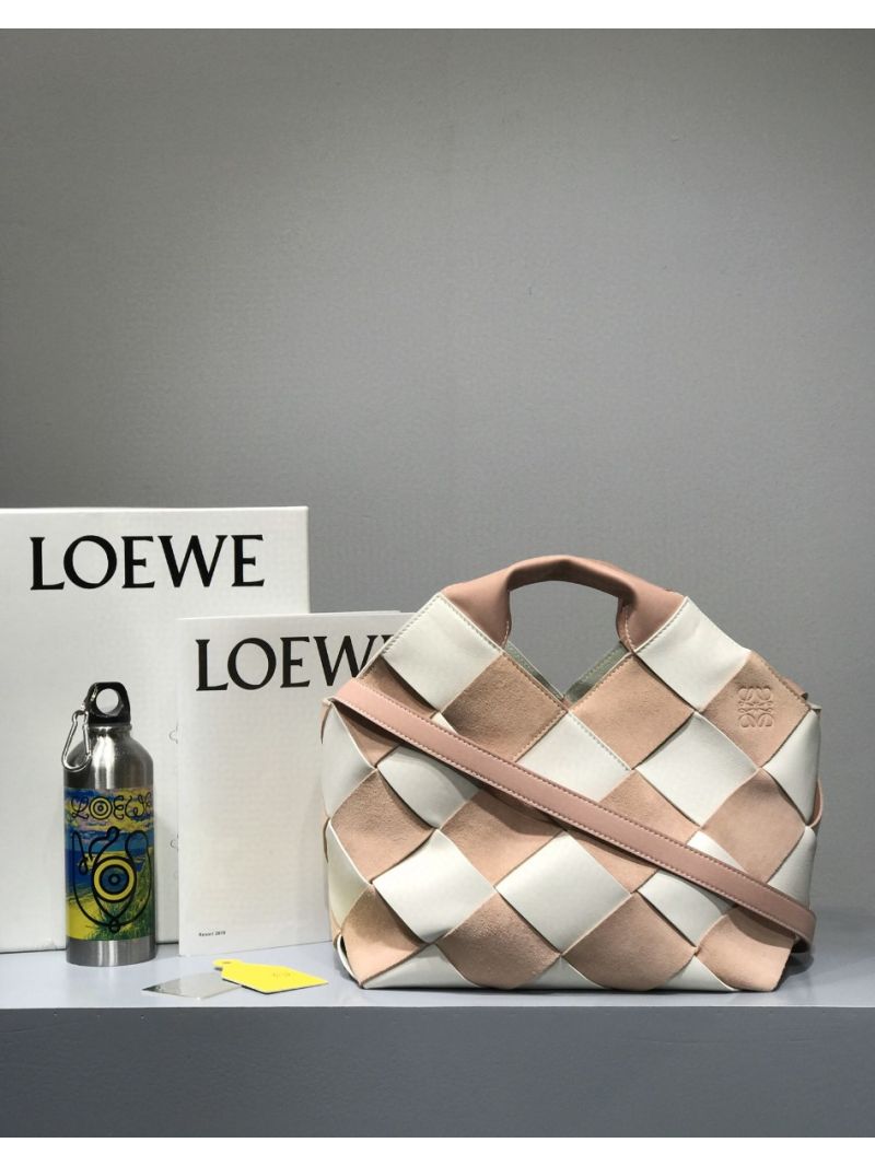Loewe Woven Basket Bag 66081 White/Pink 