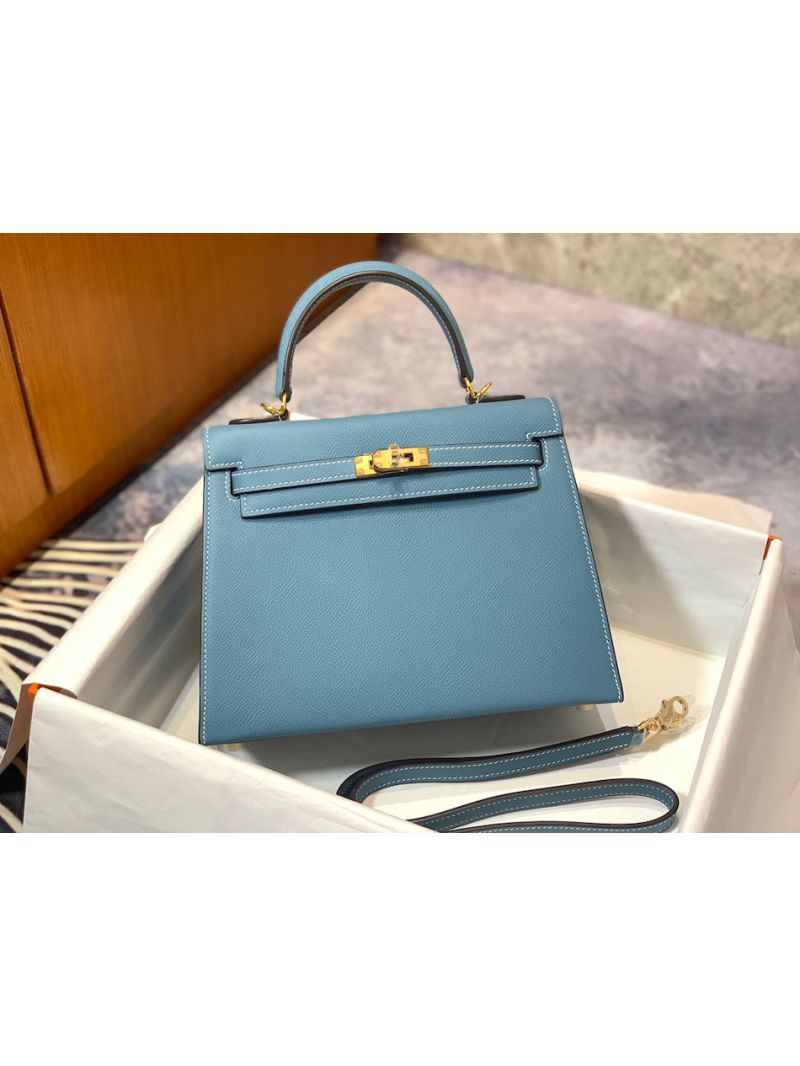 Hermes Kelly Epsom Blue Jean Bag