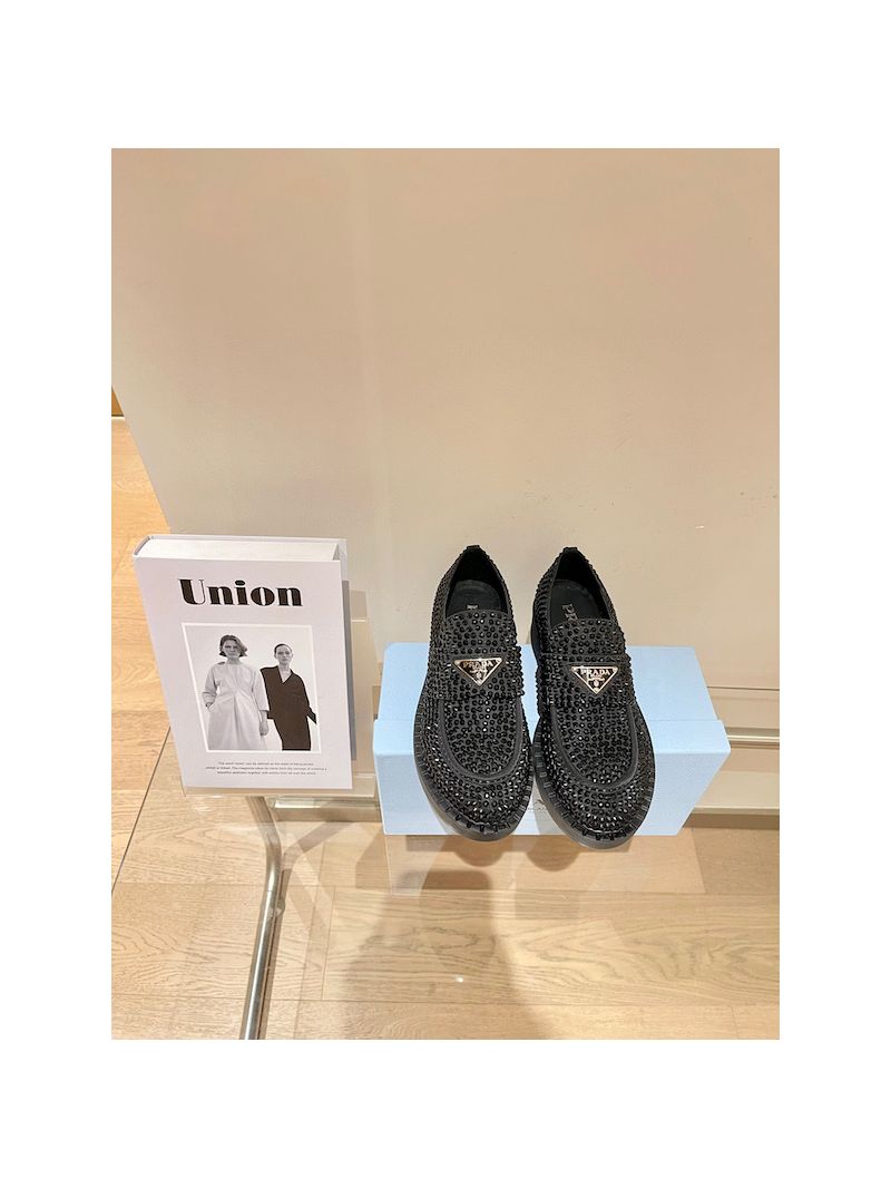 Prada Satin Loafers With Crystals 2DE135 Black