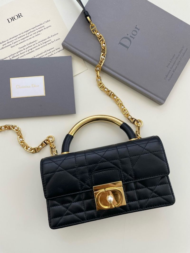 Mini Dior Ange Bag Black Macrocannage Calfskin M4401U