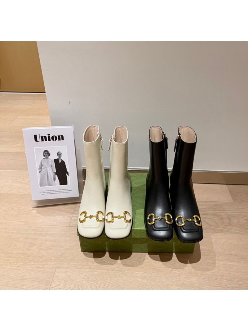 Gucci Women's Mid-Heel Ankle Boot With Horsebit 643888 Black Leather