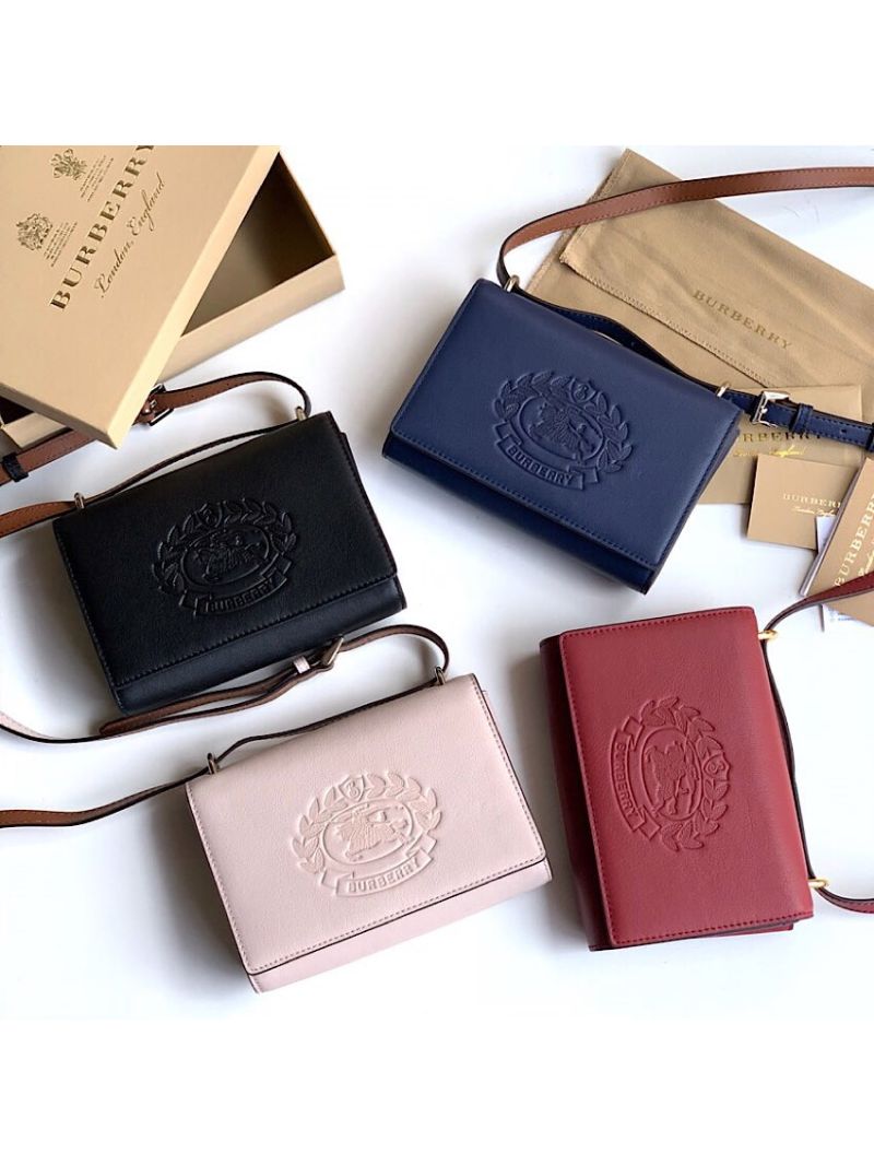 Burberry Embossed Crest Leather Wallet with Detachable Strap