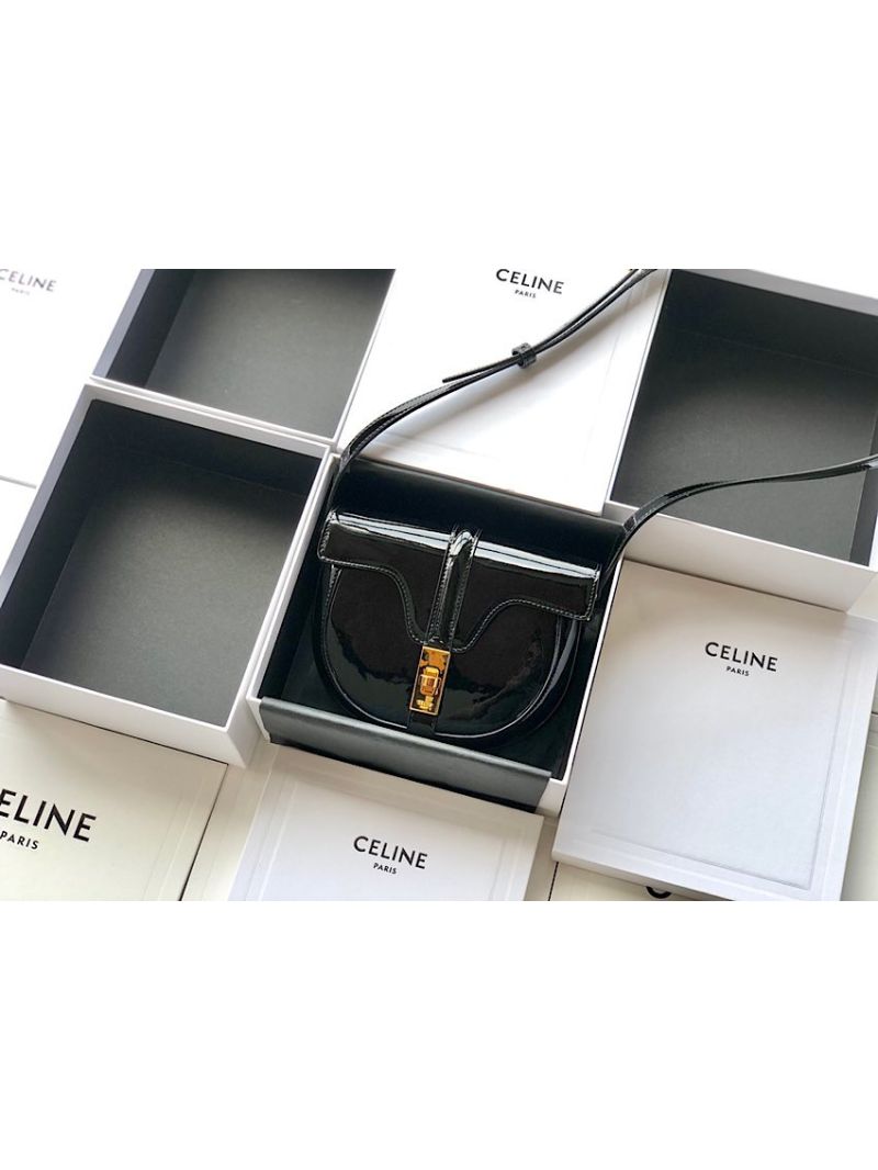 Celine Small Besace 16 Bag in Patent Calfskin 188013 Black