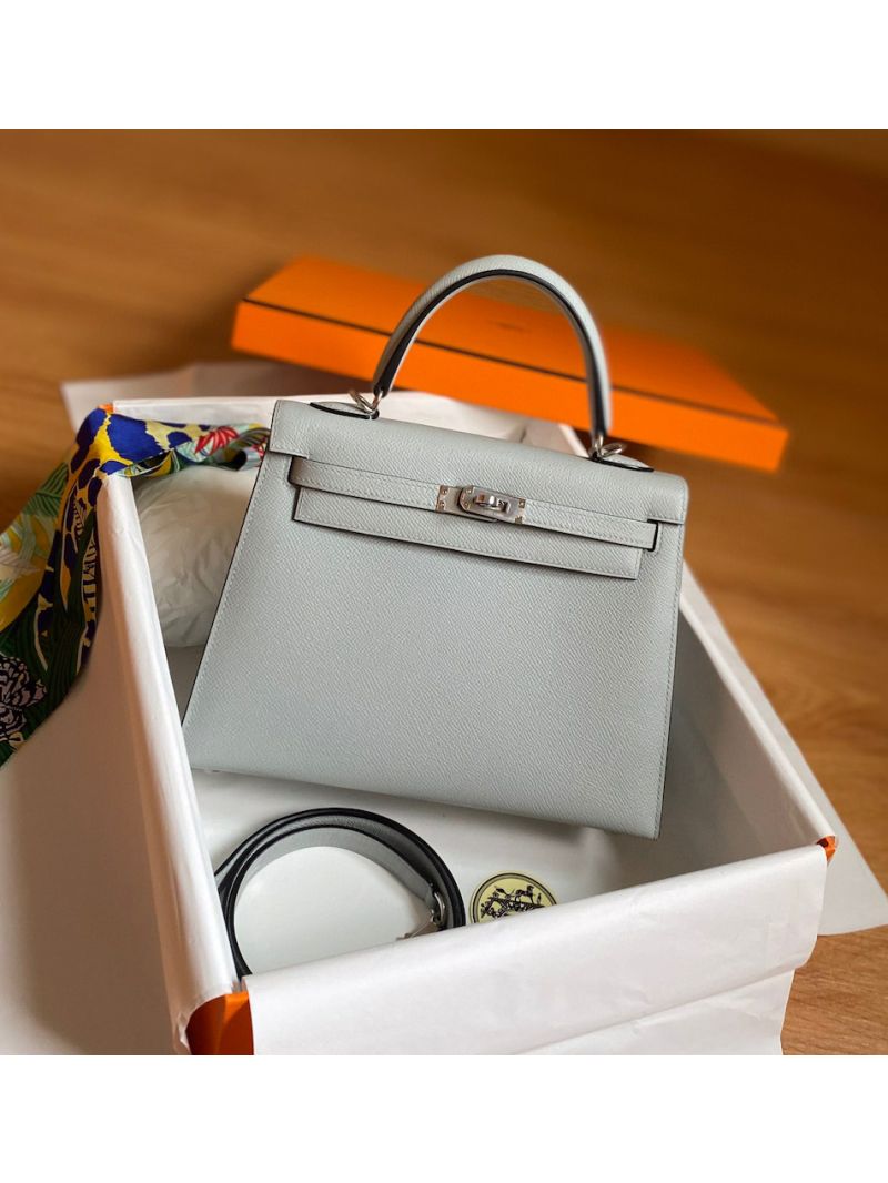 Hermes Kelly Epsom 8U Blue Glacier Bag
