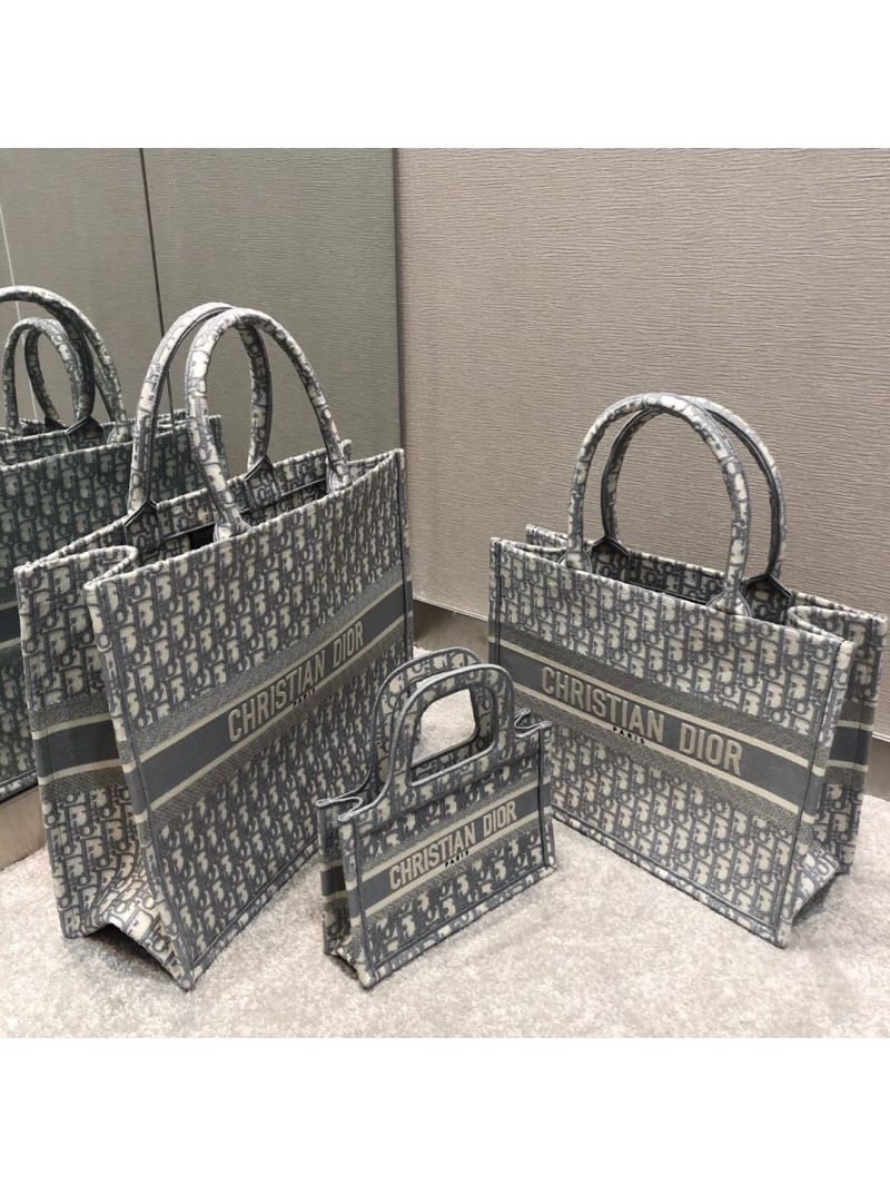 Dior Book Tote Grey Oblique Embroidered Canvas Bag M1286