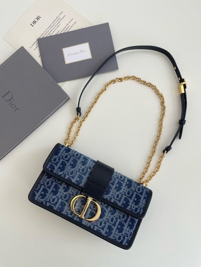 Dior 30 Montaigne East-west Bag With Chain Blue Denim Dior Oblique Jacquard M9334