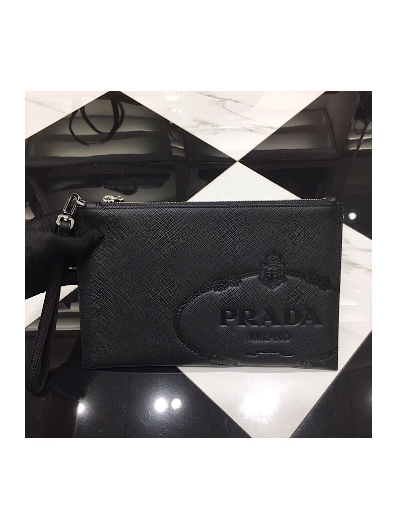 Prada Saffiano Leather Document Holder 2NG005 Black