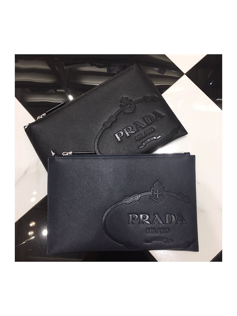 Prada Saffiano Leather Document Holder 2NG005 Blue