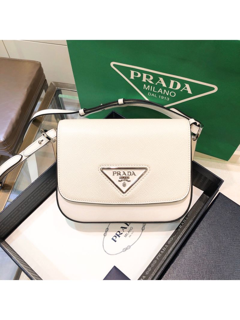 Prada Saffiano Leather Shoulder Bag 1BD249 White