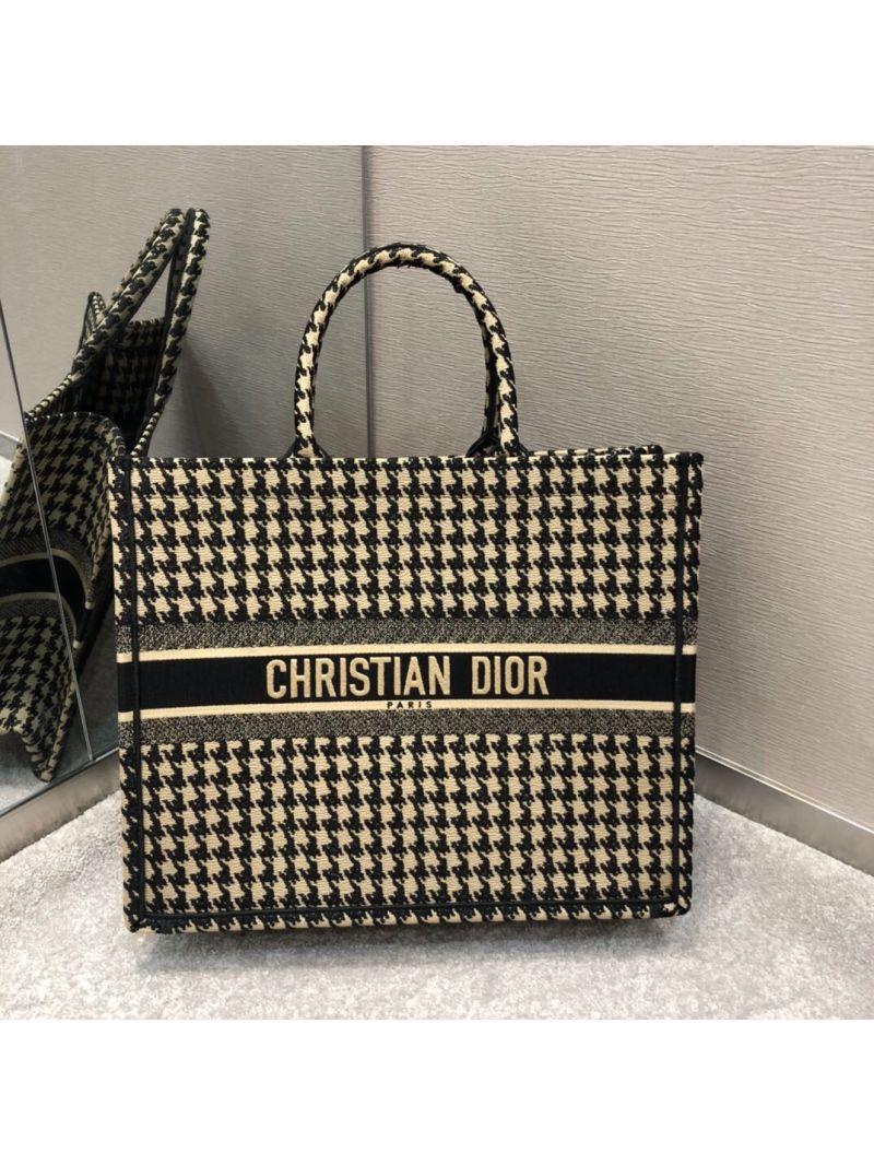 Dior Book Tote Beige Houndstooth Embroidery M1286