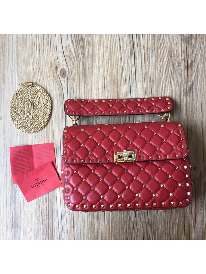 Valentino Garavani Rockstud Spike Quilted Leather Chain bag Red
