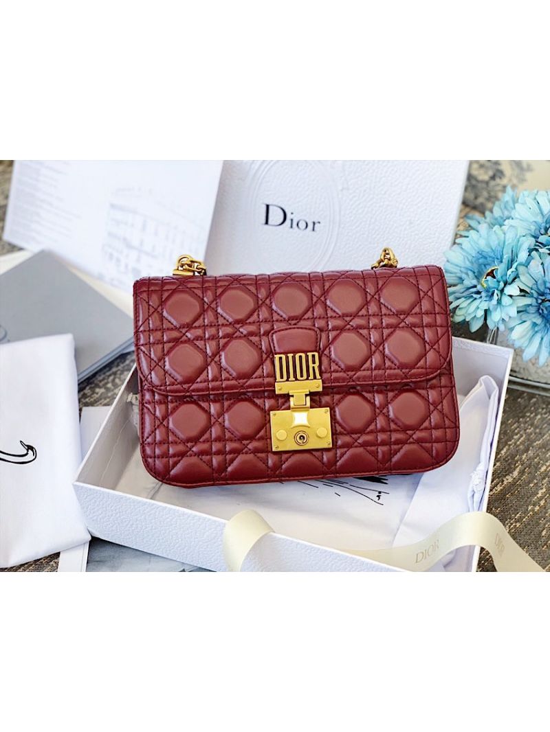 Dior DiorAddict Flap Bag with with Sliding Chain in Cannage Lambskin Wine
