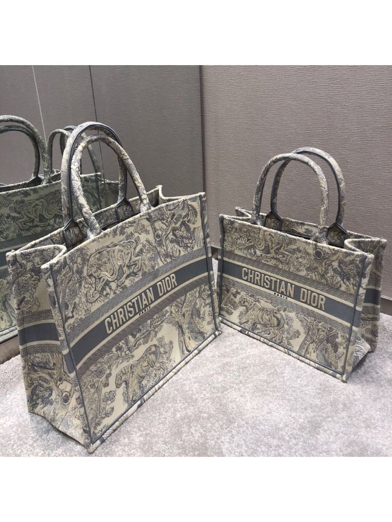 Dior Book Tote Grey Embroidered Canvas Bag with Toile De Jouy Motif M1286