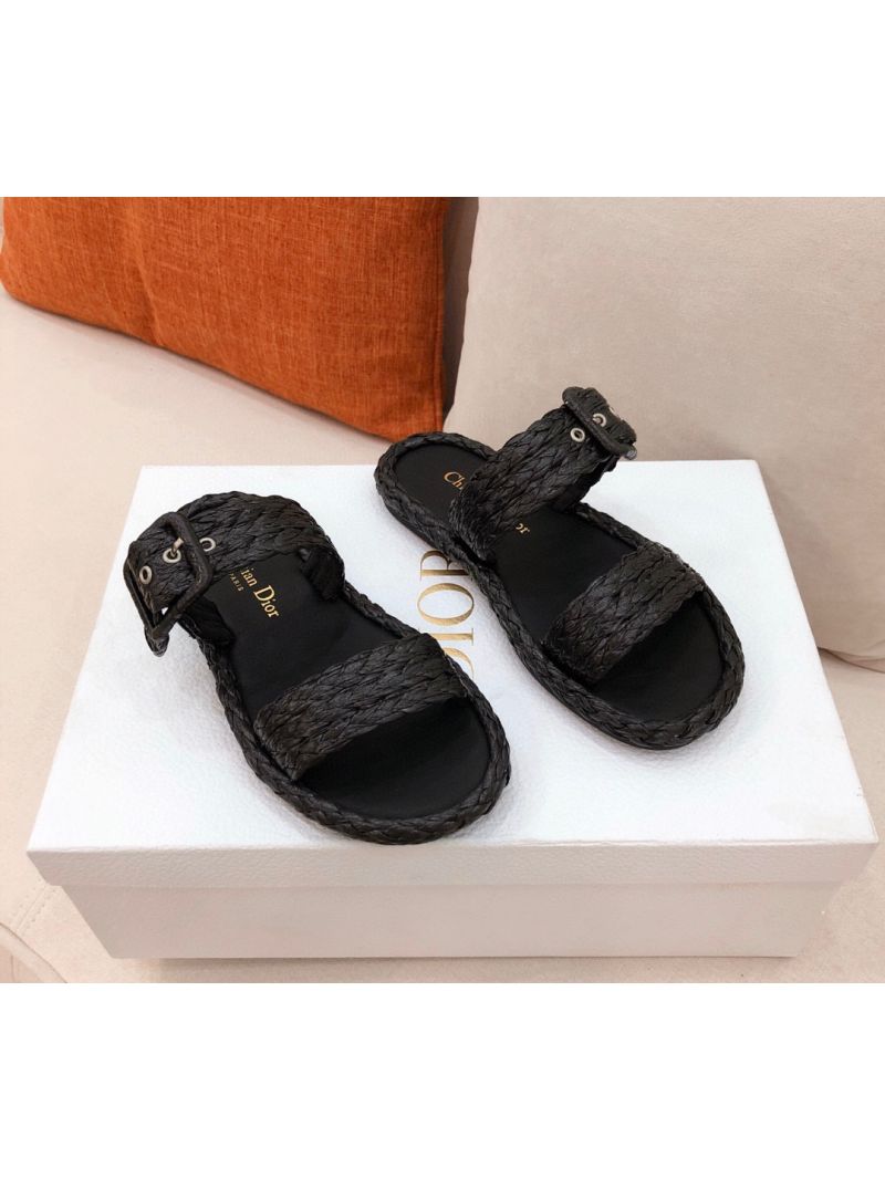 Dior Ocean Slide Black Braided Raffia KCQ515