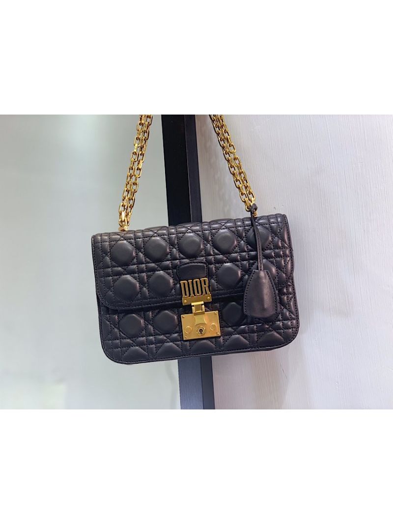 Dior DiorAddict Flap Bag with with Sliding Chain in Cannage Lambskin Black