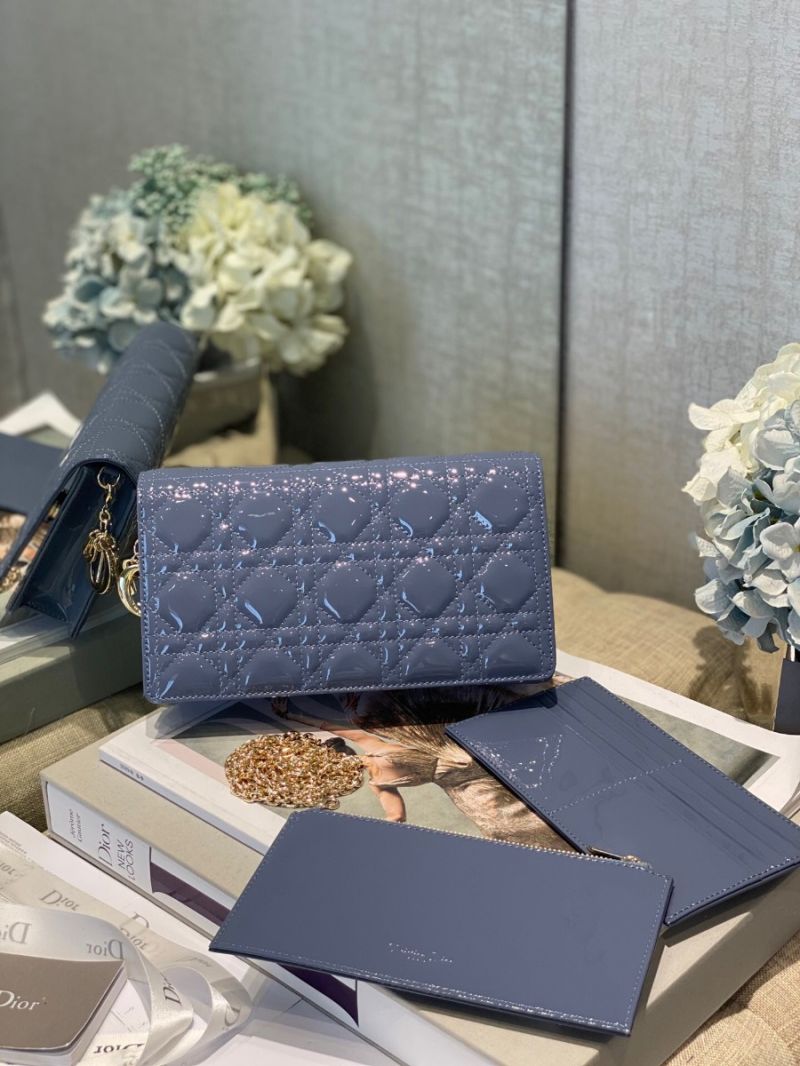Lady Dior Clutch With Chain in Patent Calfskin S0204 Denim Blue