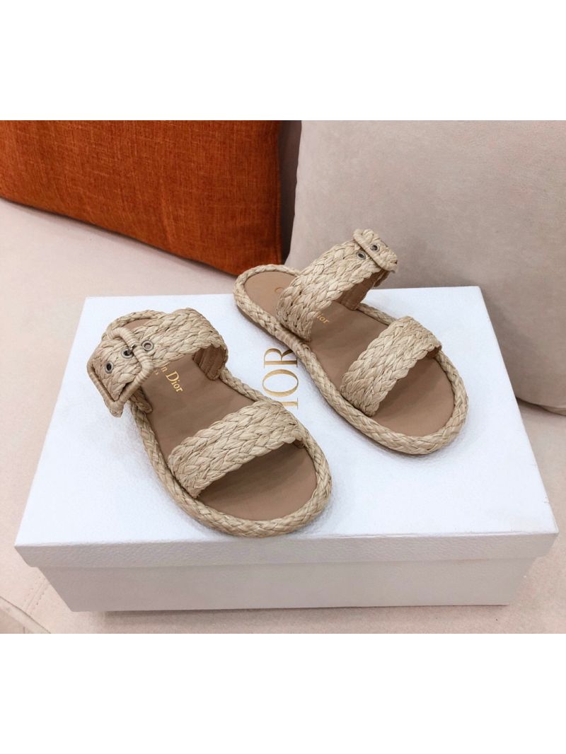 Dior Ocean Slide Jute-Colored Braided Raffia KCQ515