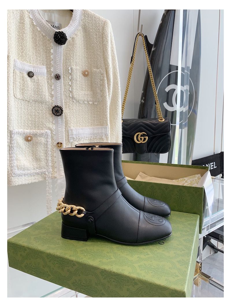 Gucci Chain Soho Ankle Boot With Double G 360565 Black