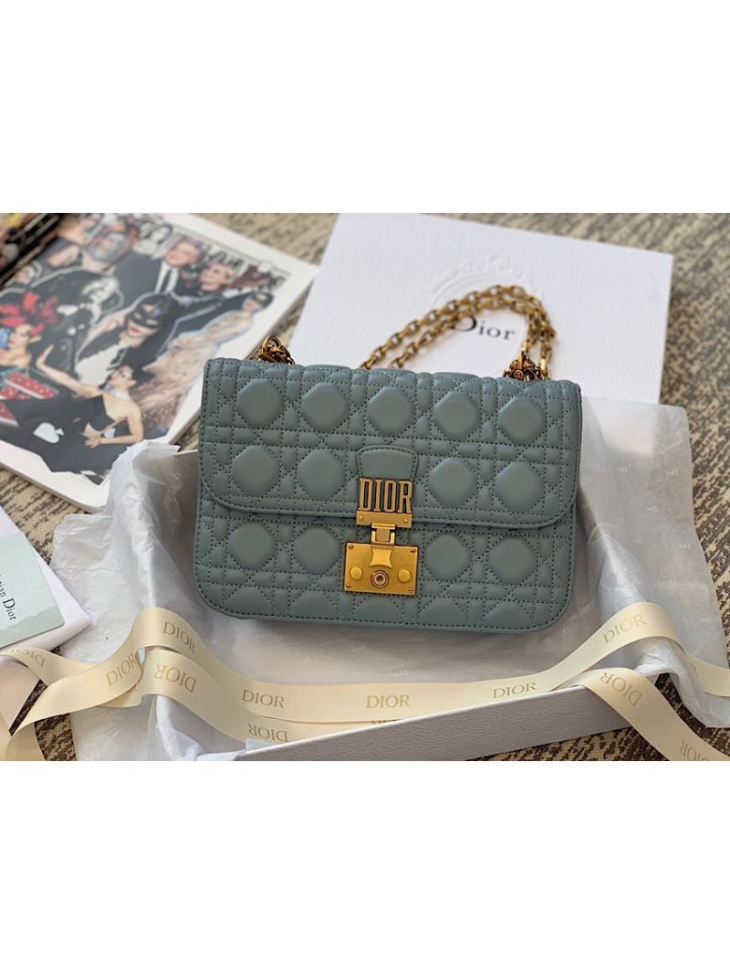 Dior DiorAddict Flap Bag with with Sliding Chain in Cannage Lambskin Ash Blue