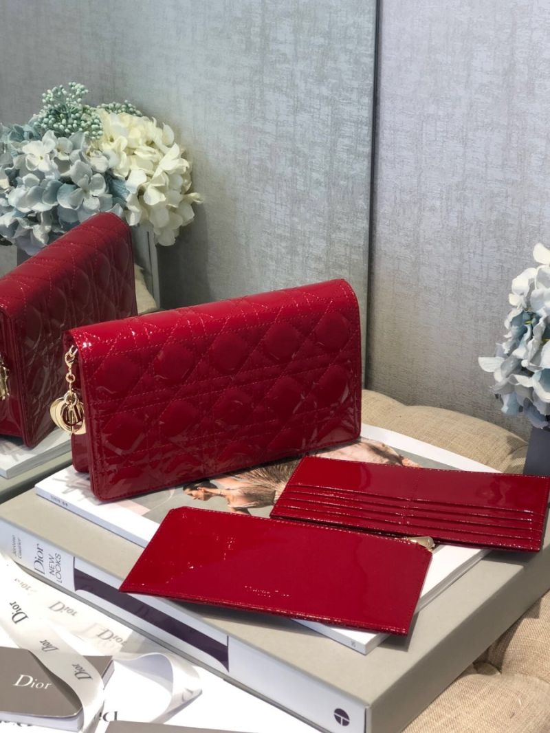 Lady Dior Clutch With Chain in Patent Calfskin S0204 Cherry Red