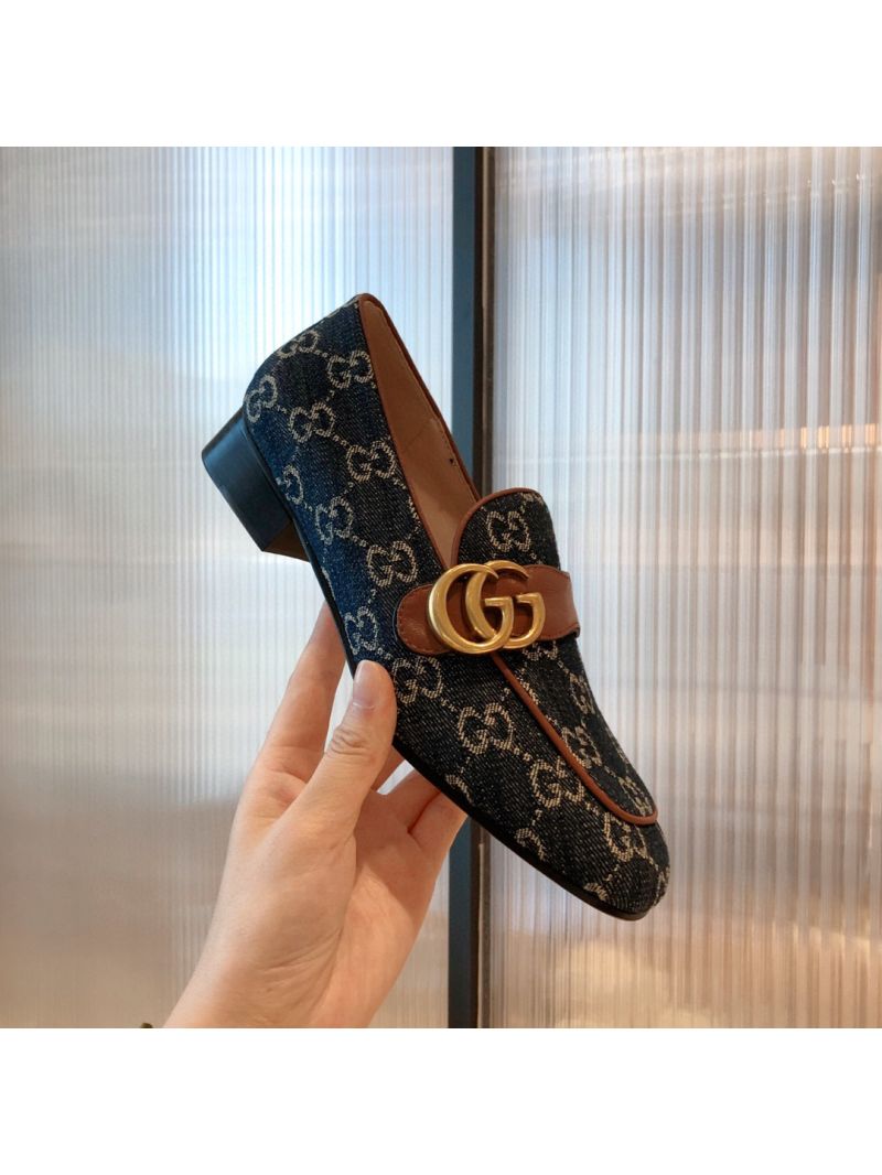 Gucci Leather Loafer With Double G 602496 Blue Denim