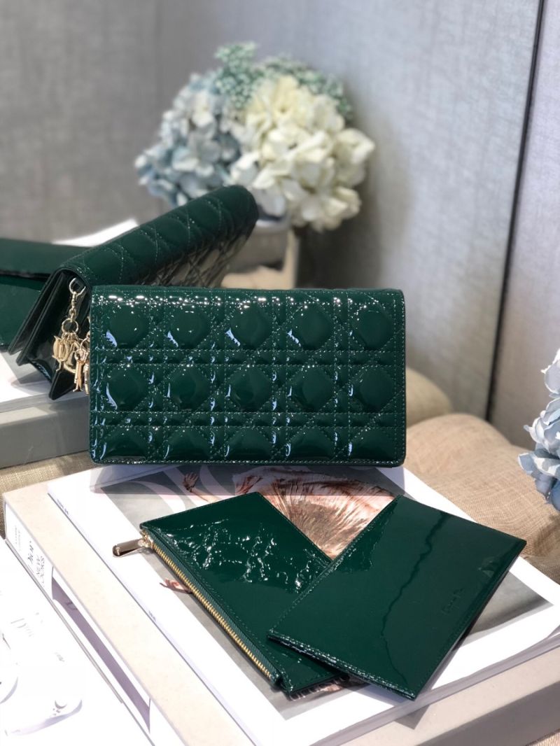 Lady Dior Clutch With Chain in Patent Calfskin S0204 Green