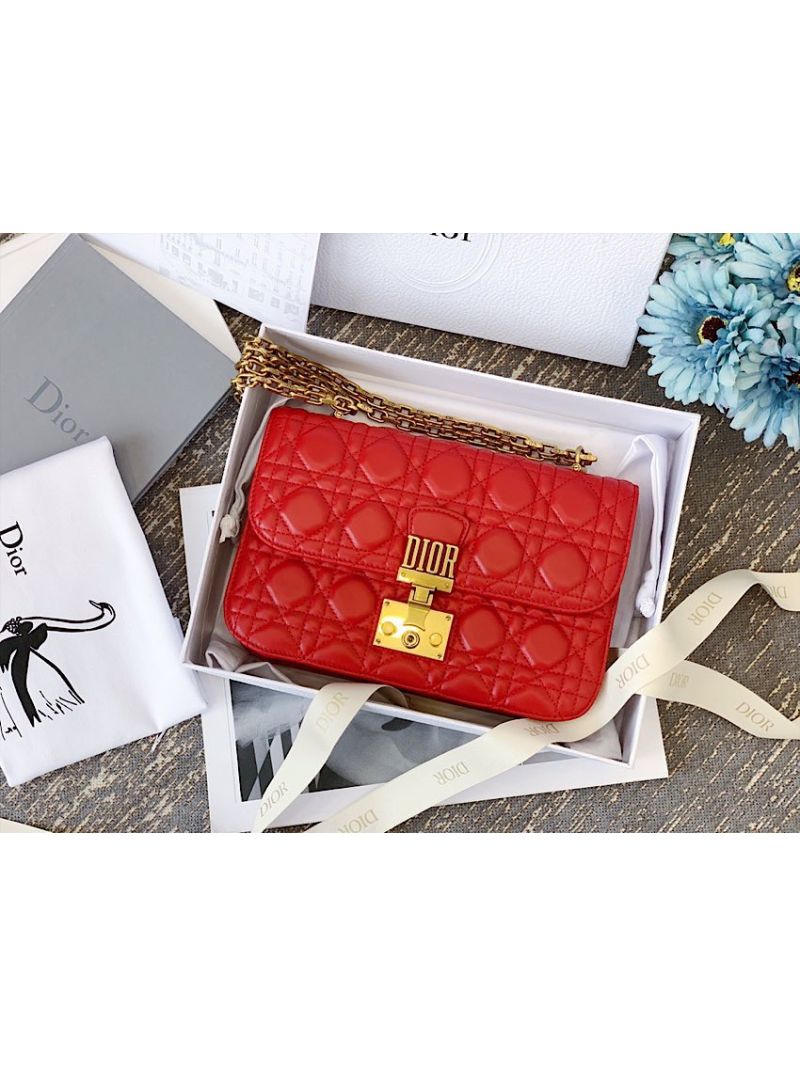 Dior DiorAddict Flap Bag with with Sliding Chain in Cannage Lambskin Red