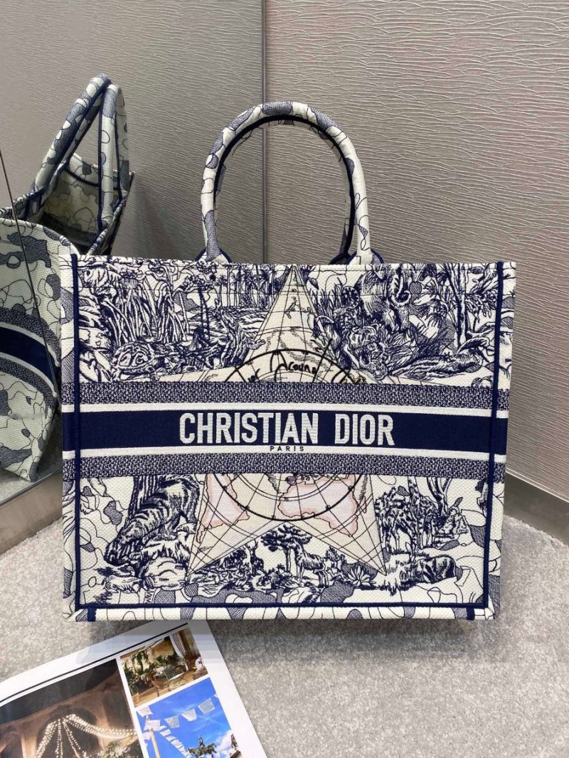 Dior Book Tote bag Embroidered Canvas with Blue Around The World