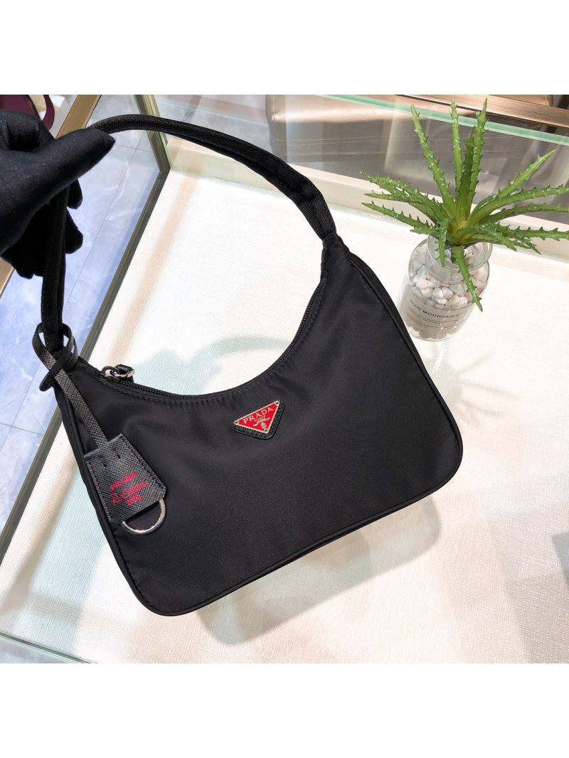 Prada Re-Edition 2000 Nylon Mini-Bag 1NE515 Black with Red Logo