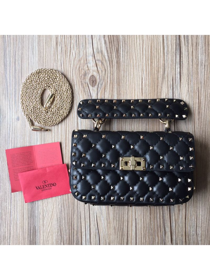 Valentino Garavani Rockstud Spike Quilted Leather Chain bag Black