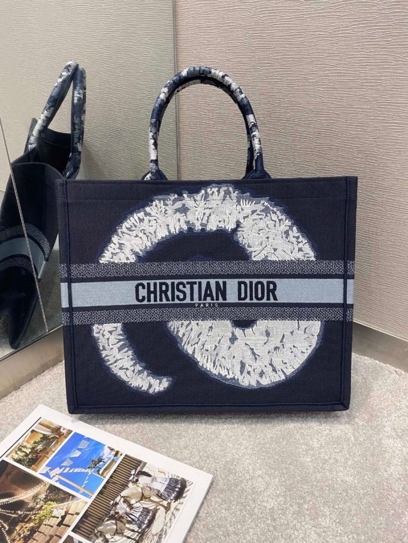Dior Book Tote bag Embroidered Canvas with Blue Multicolour Tie