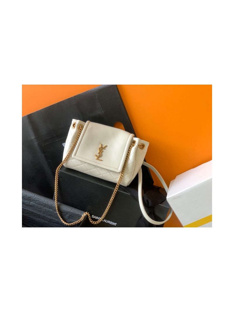 YSL Saint Laurent Mini Nolita In Lambskin 672738 Blanc