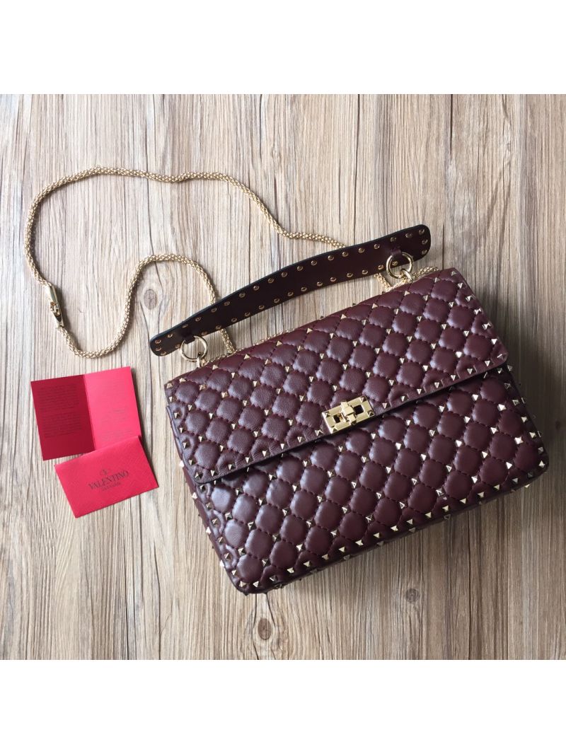 Valentino Garavani Rockstud Spike Quilted Leather Chain bag Wine