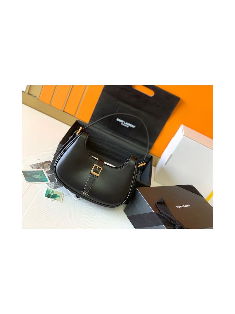 YSL Saint Laurent Le Fermoir Hobo Bag In Shiny Leather 672615 Black