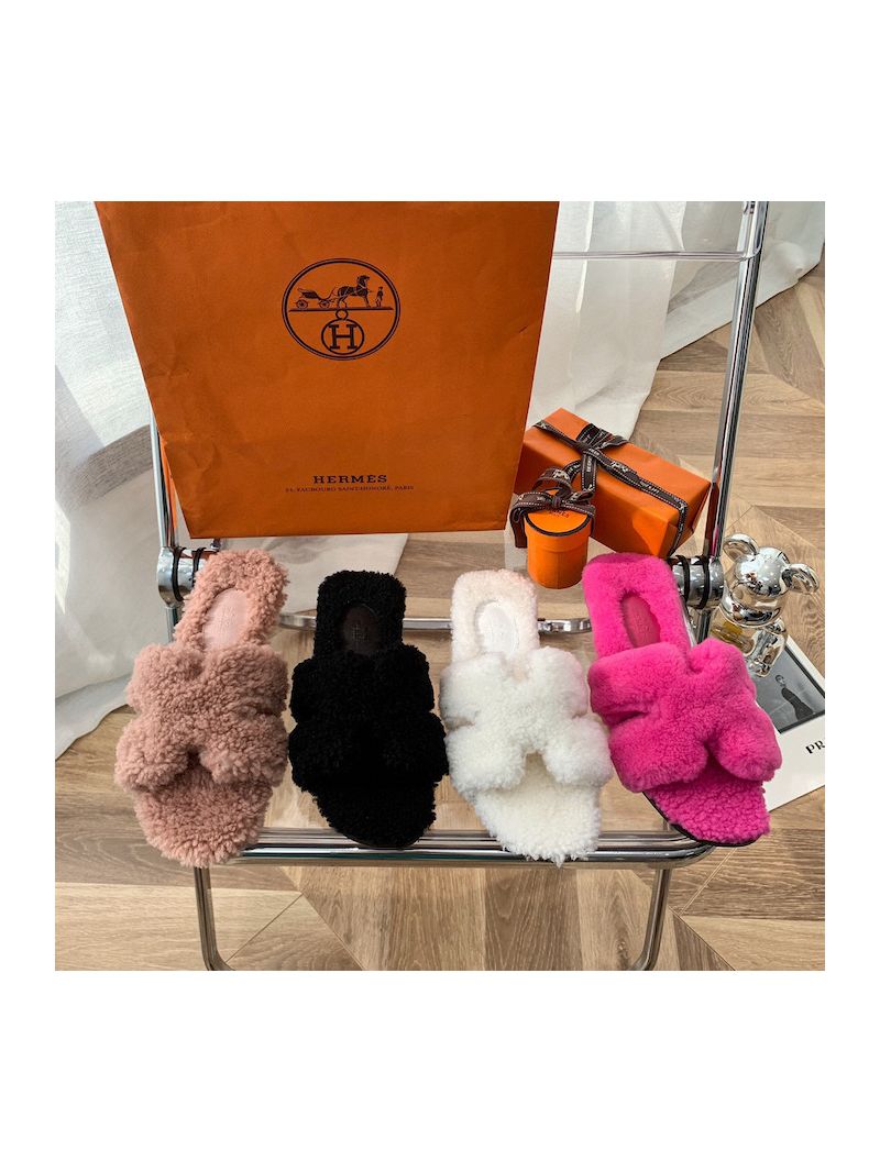 Hermes Oran Sandals in Woolskin H212178Z Teddy Slides