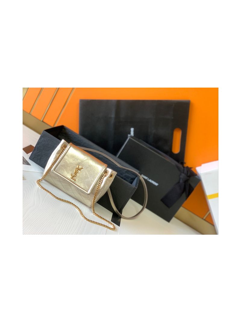 YSL Saint Laurent Mini Nolita In Lambskin 672738 Metallic Gold