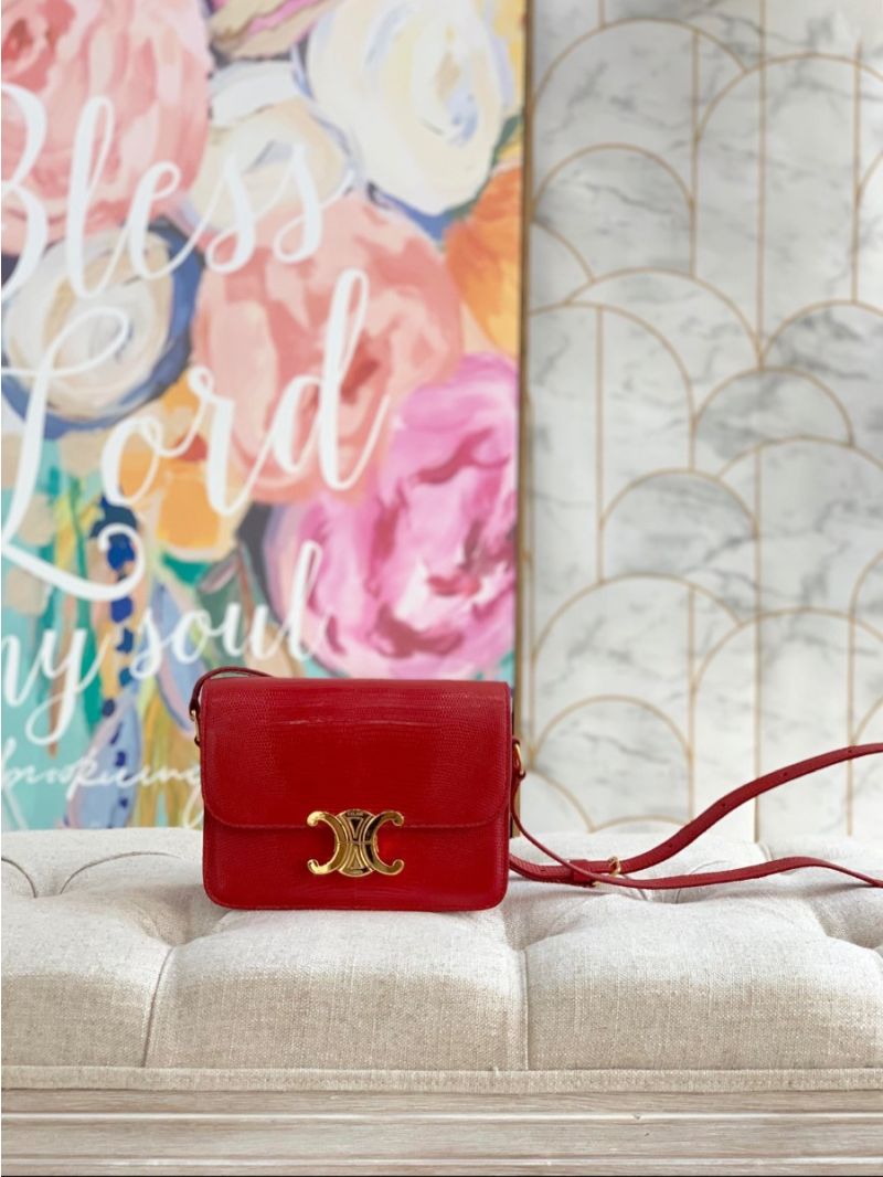 Celine Teen Triomphe Bag in Lizard 188424 Red