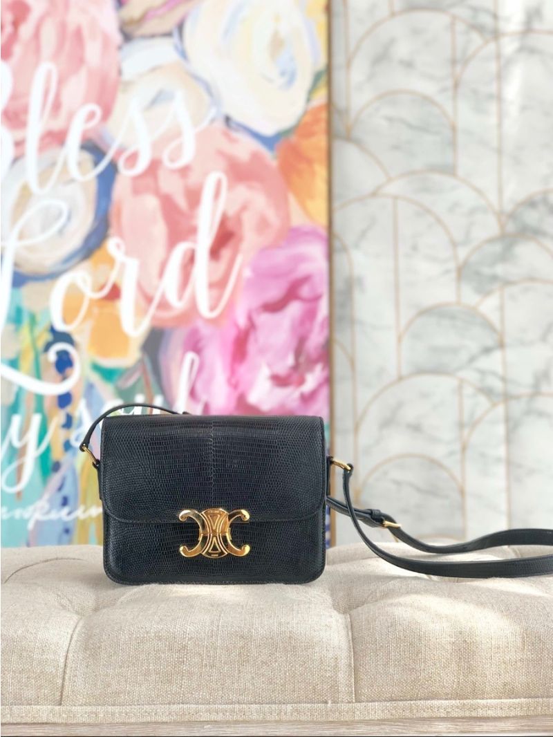 Celine Teen Triomphe Bag in Lizard 188424 Black