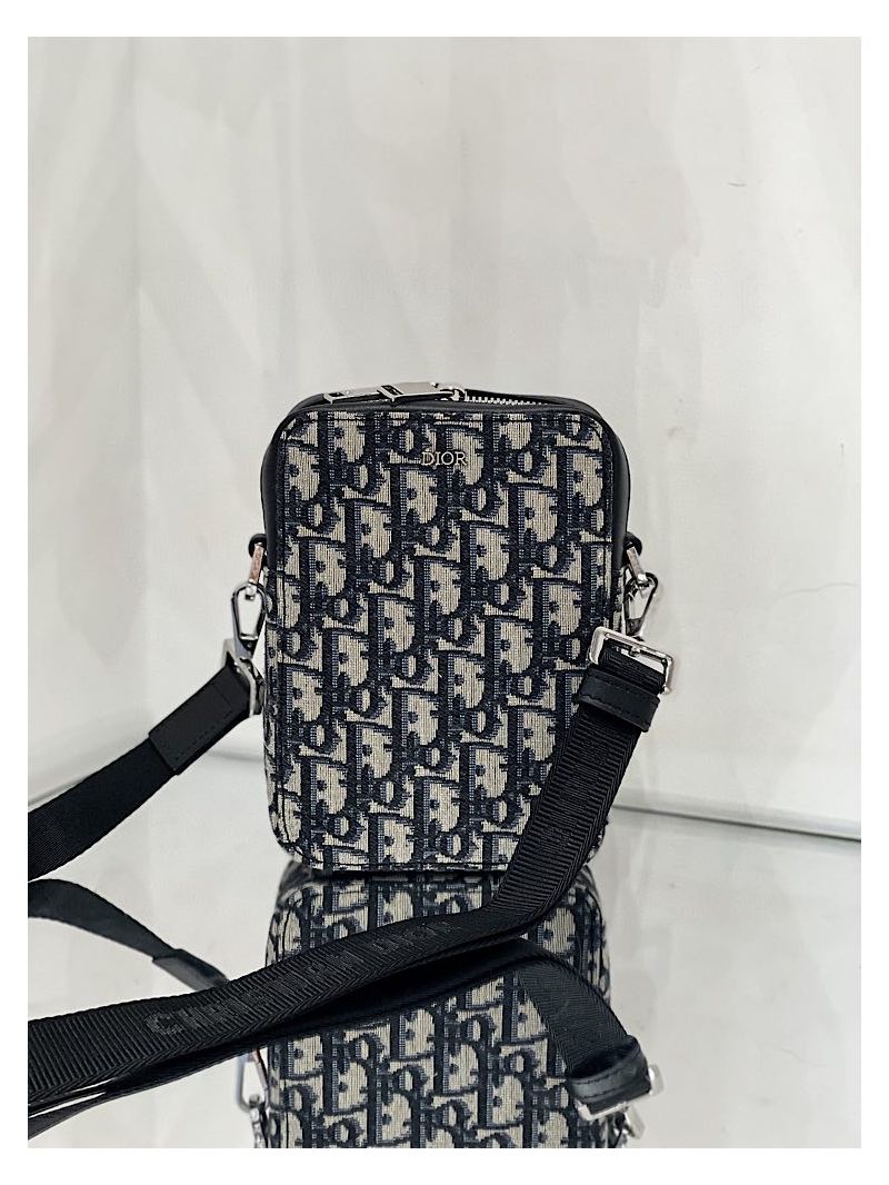Dior World Tour Messenger Pouch Blue Jacquard Oblique Embroidery Canvas