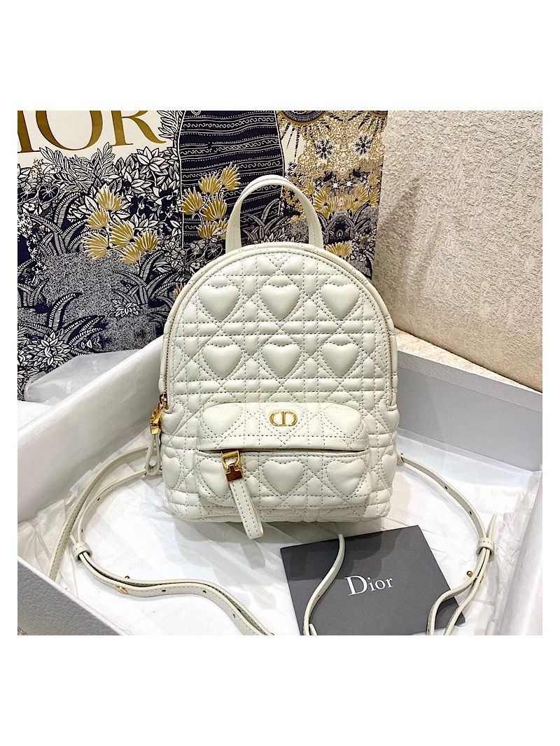 Dior Mini Dioramour Backpack Latte Cannage Lambskin with Heart Motif M9222U (LIMITED)